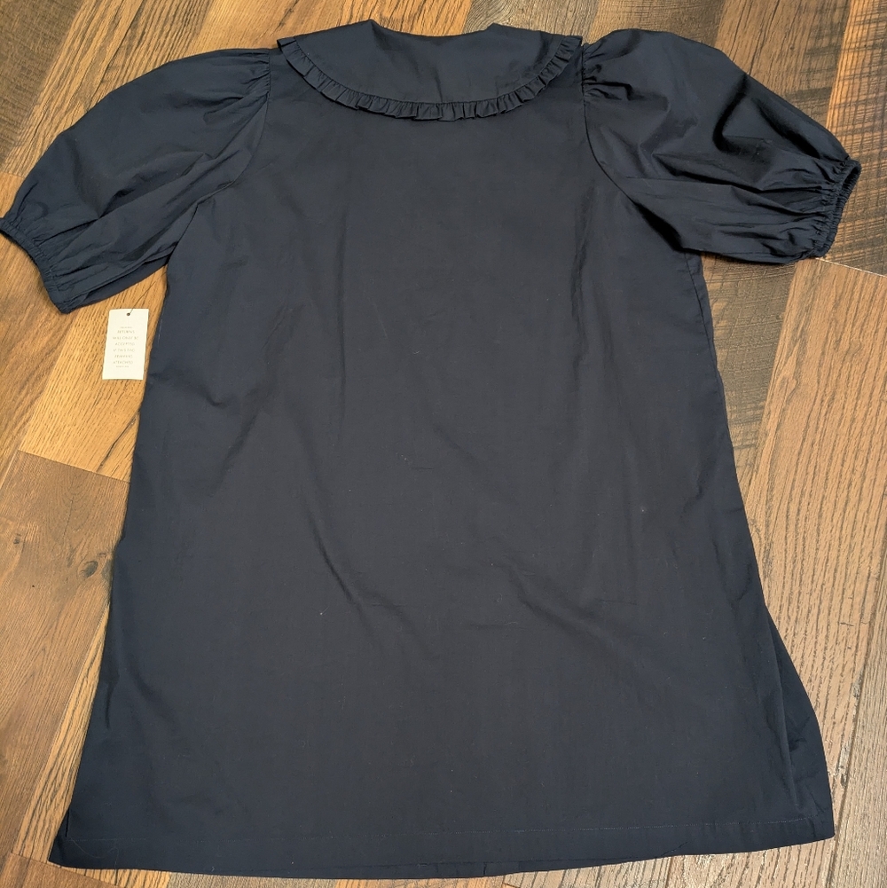 ELOQUII Navy Blue Poplin Mini Dress Oversized Ruffle Peter Pan Collar SZ 18 NWT - Picture 2 of 10